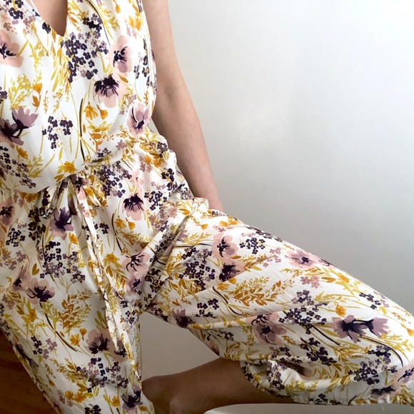Vintage Pants - Floral Jumpsuit Wide Leg Romper